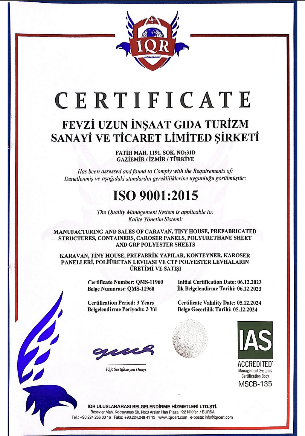 Fenza Kalite Belgesi